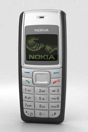 Nokia 1110 mobile phone featuring a monochrome display and classic alphanumeric keypad, displayed on a light background.